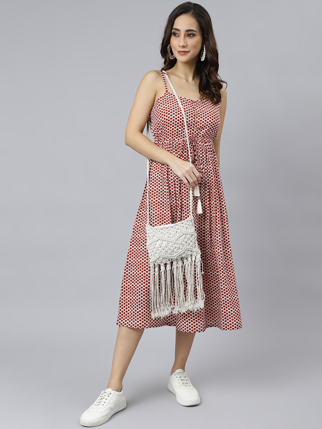 Janasya Women's Red Cotton Shapes Print Flared Western Dress - Distacart
