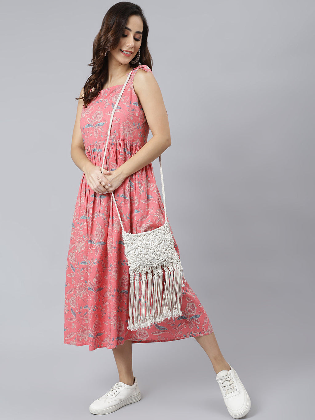 Janasya Women's Pink Cotton Floral Printed Flared Western Dress - Distacart