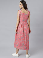 Janasya Women's Pink Cotton Floral Printed Flared Western Dress - Distacart