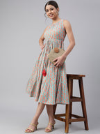 Janasya Women's Mint Green Cotton Floral Printed Tiered Western Dress - Distacart