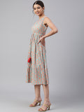 Janasya Women's Mint Green Cotton Floral Printed Tiered Western Dress - Distacart