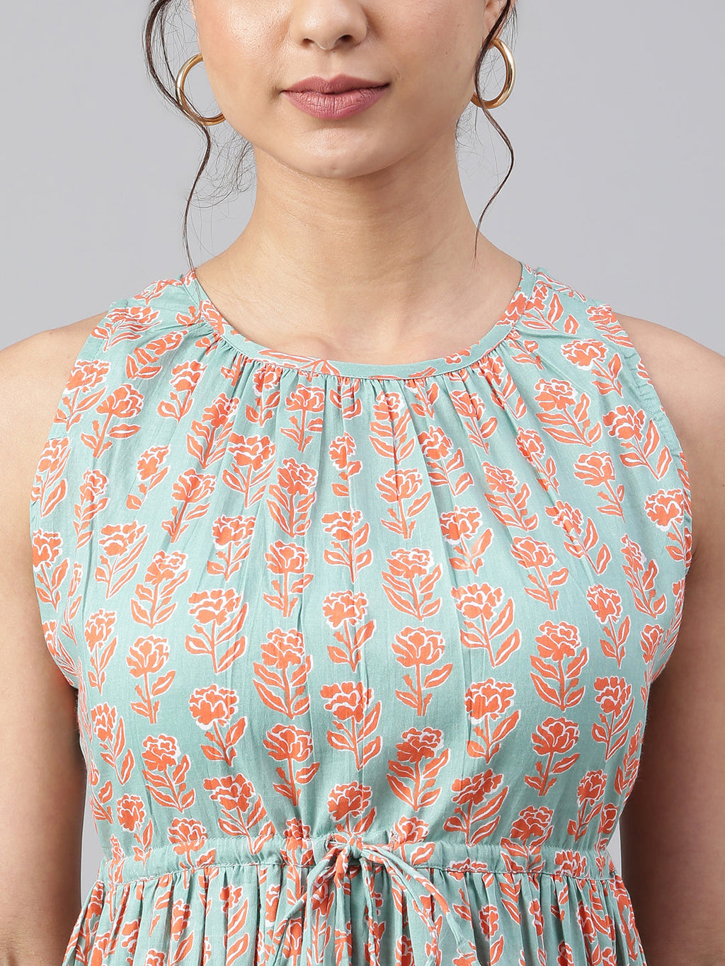 Janasya Women's Mint Green Cotton Floral Printed Tiered Western Dress - Distacart