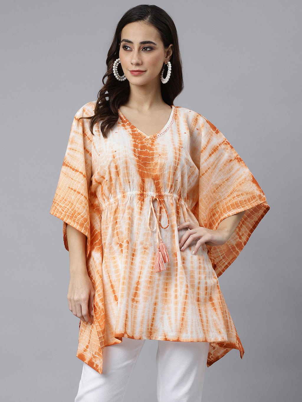 Janasya Women's Rust Cotton Tie dye Kaftan Kaftan Tunic - Distacart