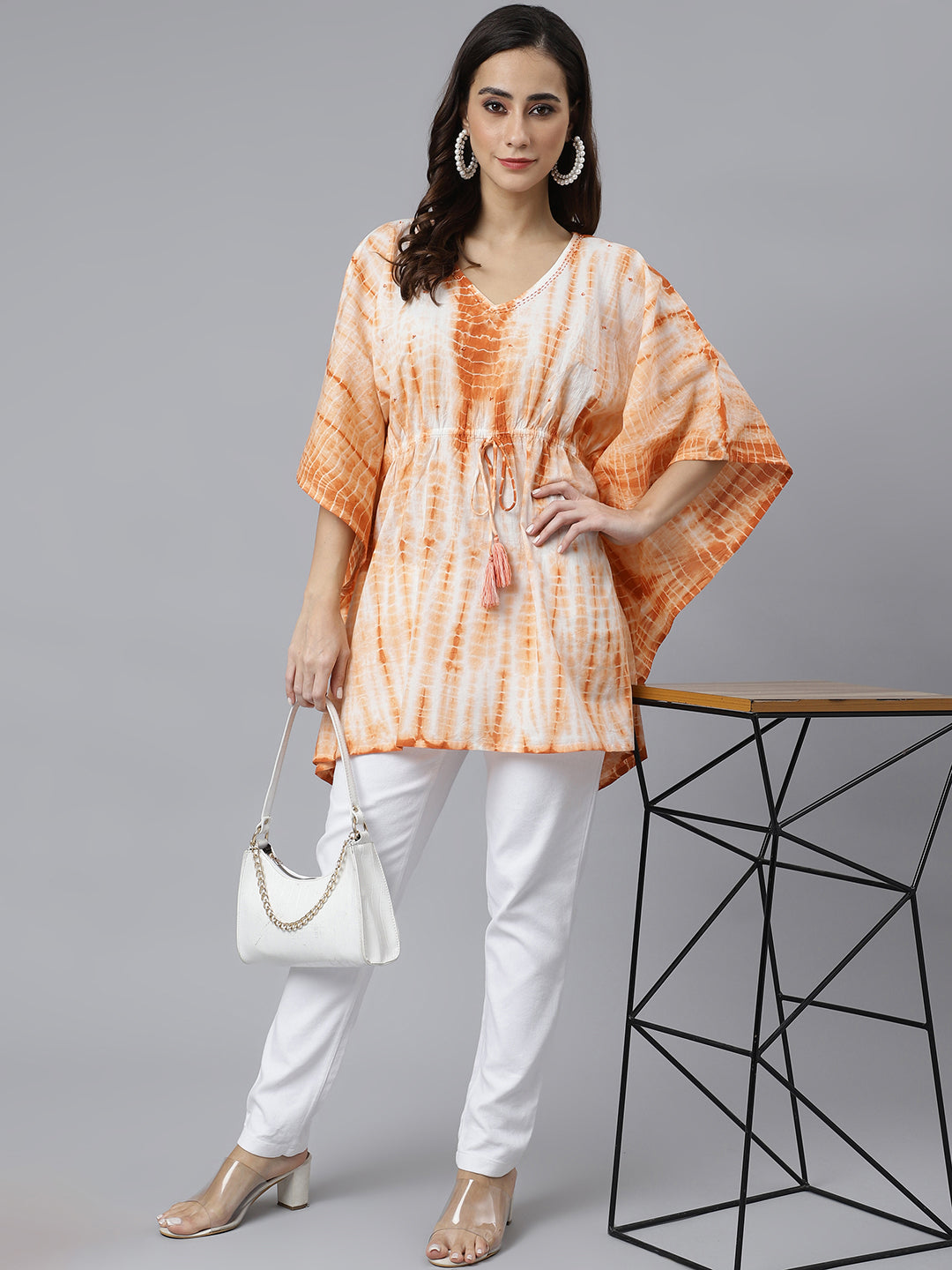 Janasya Women's Rust Cotton Tie dye Kaftan Kaftan Tunic - Distacart