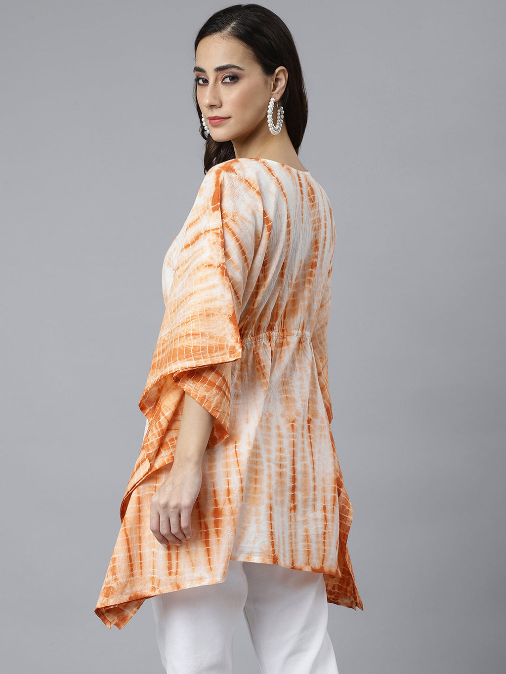 Janasya Women's Rust Cotton Tie dye Kaftan Kaftan Tunic - Distacart
