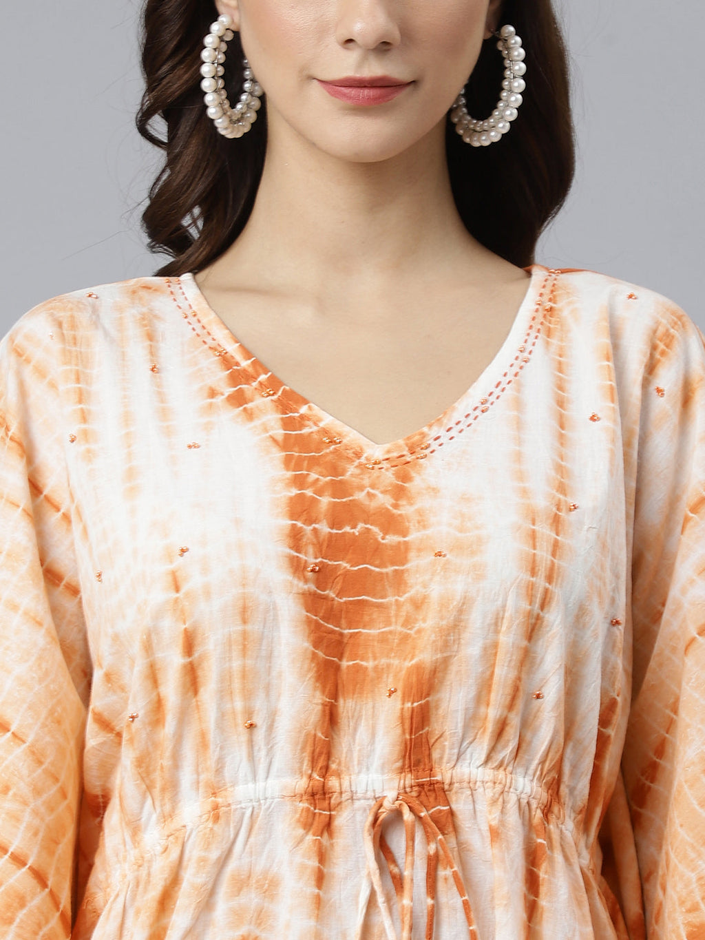 Janasya Women's Rust Cotton Tie dye Kaftan Kaftan Tunic - Distacart