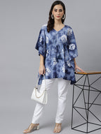 Janasya Women's Navy Blue Cotton Tie dye Kaftan Kaftan Tunic - Distacart