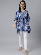 Janasya Women's Navy Blue Cotton Tie dye Kaftan Kaftan Tunic - Distacart