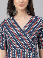 Janasya Women's Navy Blue Cotton Geometric Printed Casual Straight Kurta