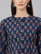 Janasya Women's Navy Blue Cotton Floral Print Peplum Top - Distacart
