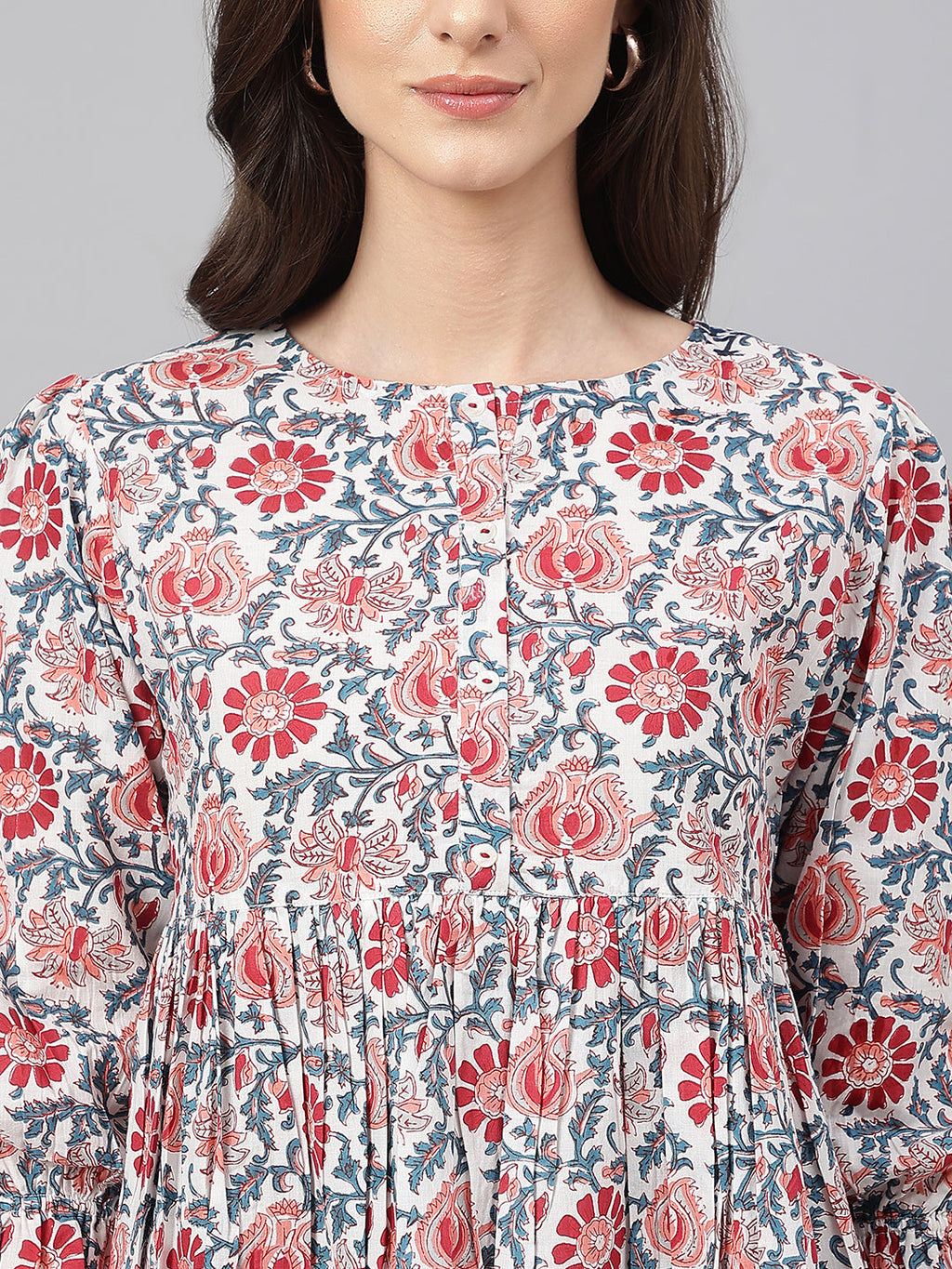 Janasya Women's White Cotton Floral Print Flared Top - Distacart