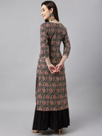 Janasya Women's Black Cotton Paisley Printed Casual Straight Kurta