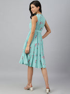 Janasya Women's Sea Green Dobby Georgette Floral Printed Tiered Western Dress - Distacart