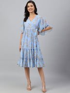 Janasya Women's Sky Blue Dobby Georgette Digital Print Flared Western Dress - Distacart