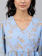 Janasya Women's Sky Blue Dobby Georgette Digital Print Flared Western Dress - Distacart