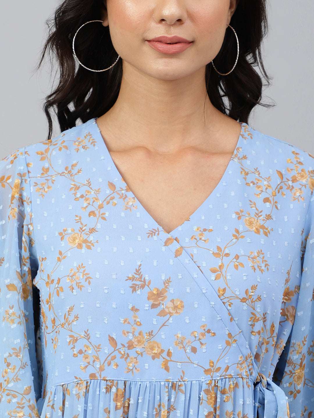 Janasya Women's Sky Blue Dobby Georgette Digital Print Flared Western Dress - Distacart