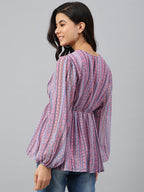 Janasya Women's Pink Dobby Georgette Digital Print Peplum Top - Distacart