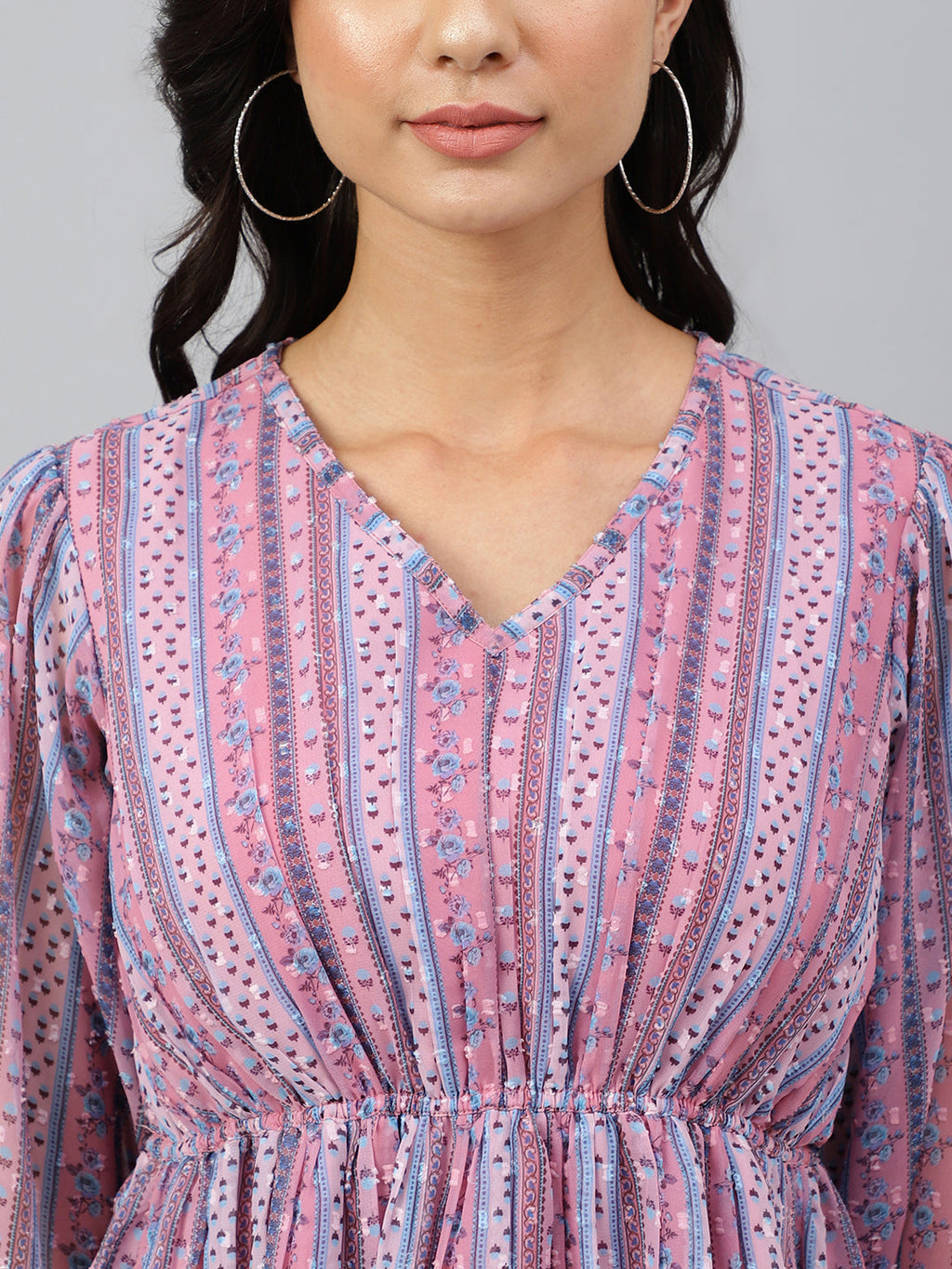 Janasya Women's Pink Dobby Georgette Digital Print Peplum Top - Distacart