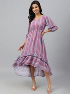 Janasya Women's Pink Dobby Georgette Digital Print High Low Western Dress - Distacart