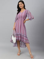 Janasya Women's Pink Dobby Georgette Digital Print High Low Western Dress - Distacart