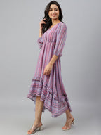 Janasya Women's Pink Dobby Georgette Digital Print High Low Western Dress - Distacart