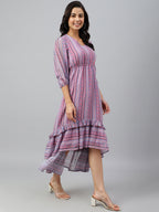 Janasya Women's Pink Dobby Georgette Digital Print High Low Western Dress - Distacart
