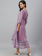 Janasya Women's Pink Dobby Georgette Digital Print High Low Western Dress - Distacart