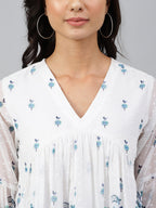 Janasya Women's White Georgette Digital Print Flared Top - Distacart