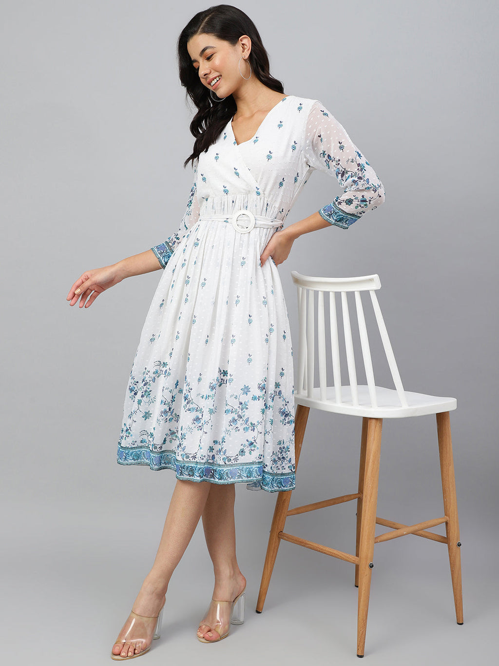 Janasya Women's White Georgette Digital Printed Flared Western Dress - Distacart