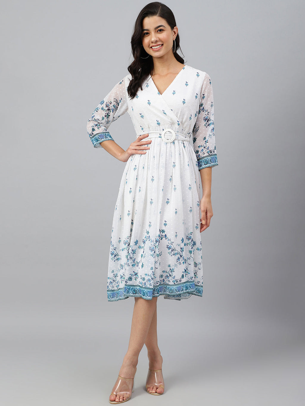 Janasya Women's White Georgette Digital Printed Flared Western Dress - Distacart