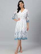Janasya Women's White Georgette Digital Printed Flared Western Dress - Distacart