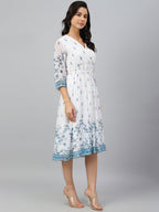 Janasya Women's White Georgette Digital Printed Flared Western Dress - Distacart