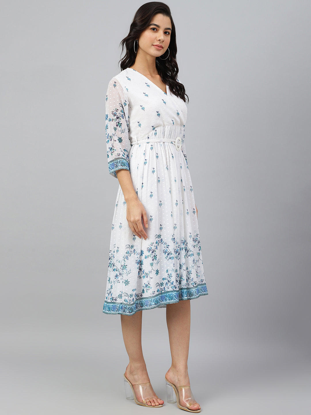 Janasya Women's White Georgette Digital Printed Flared Western Dress - Distacart