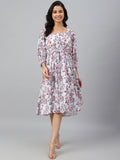 Janasya Women's White Georgette Floral Printed Flared Western Dress - Distacart