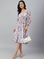 Janasya Women's White Georgette Floral Printed Flared Western Dress - Distacart
