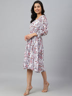 Janasya Women's White Georgette Floral Printed Flared Western Dress - Distacart