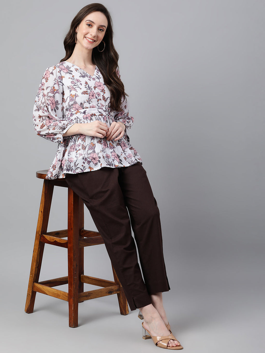 Janasya Women's White Georgette Floral Print Peplum Top - Distacart