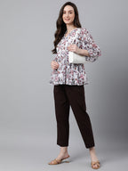 Janasya Women's White Georgette Floral Print Peplum Top - Distacart