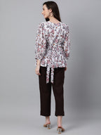 Janasya Women's White Georgette Floral Print Peplum Top - Distacart