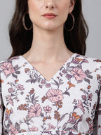 Janasya Women's White Georgette Floral Print Peplum Top - Distacart
