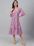 Janasya Women's Pink Georgette Floral Printed A-line Western Dress - Distacart