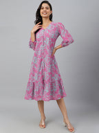 Janasya Women's Pink Georgette Floral Printed A-line Western Dress - Distacart