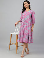 Janasya Women's Pink Georgette Floral Printed A-line Western Dress - Distacart