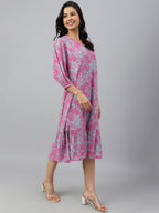 Janasya Women's Pink Georgette Floral Printed A-line Western Dress - Distacart