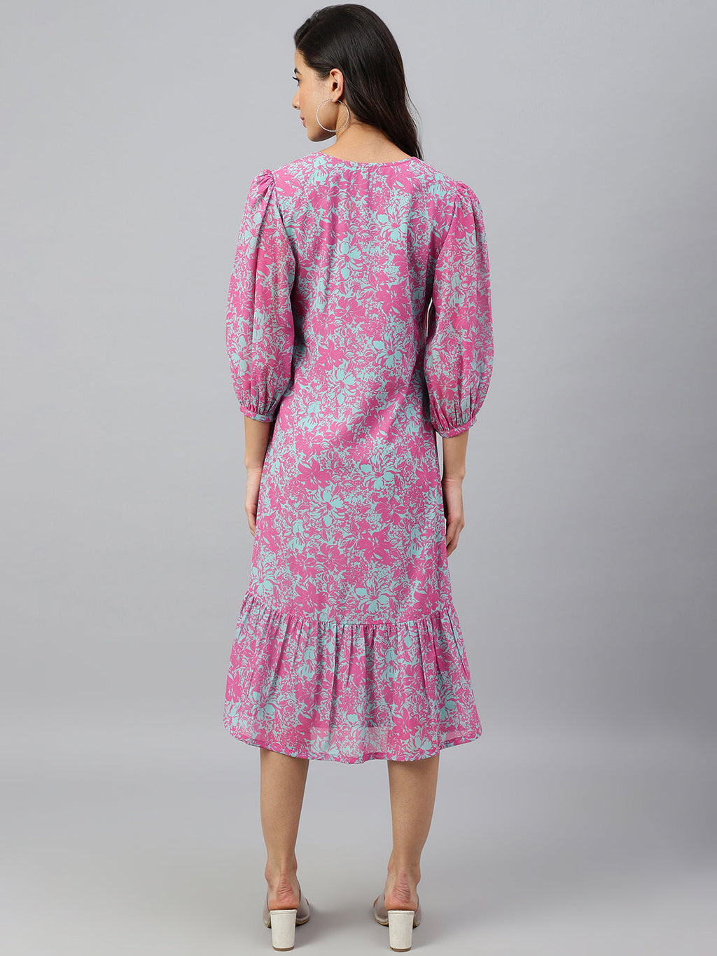 Janasya Women's Pink Georgette Floral Printed A-line Western Dress - Distacart