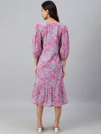 Janasya Women's Pink Georgette Floral Printed A-line Western Dress - Distacart