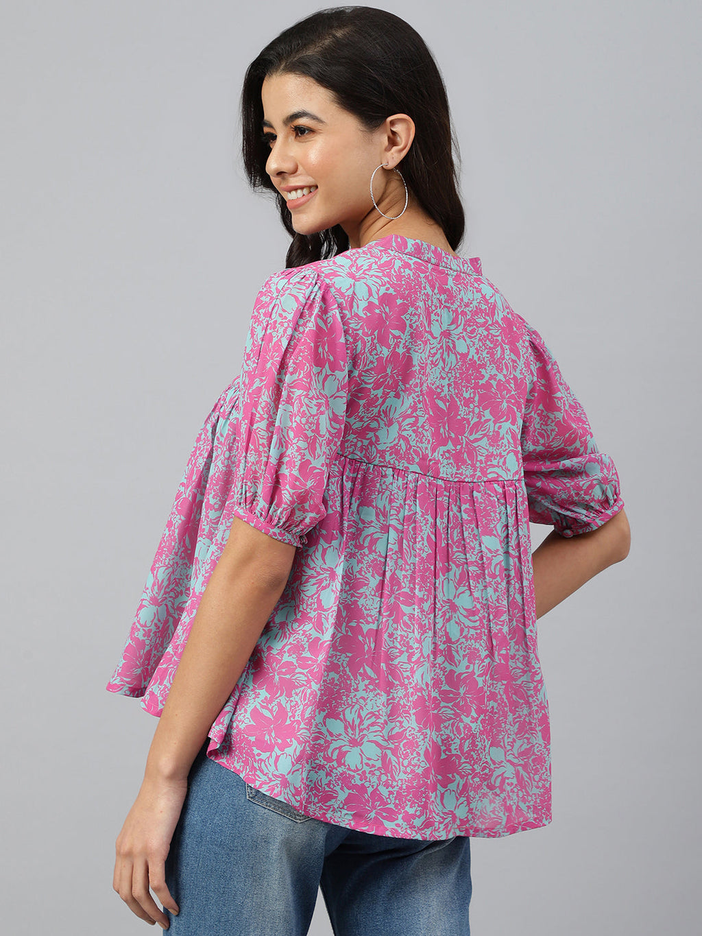 Janasya Women's Pink Georgette Digital Print Flared Top - Distacart