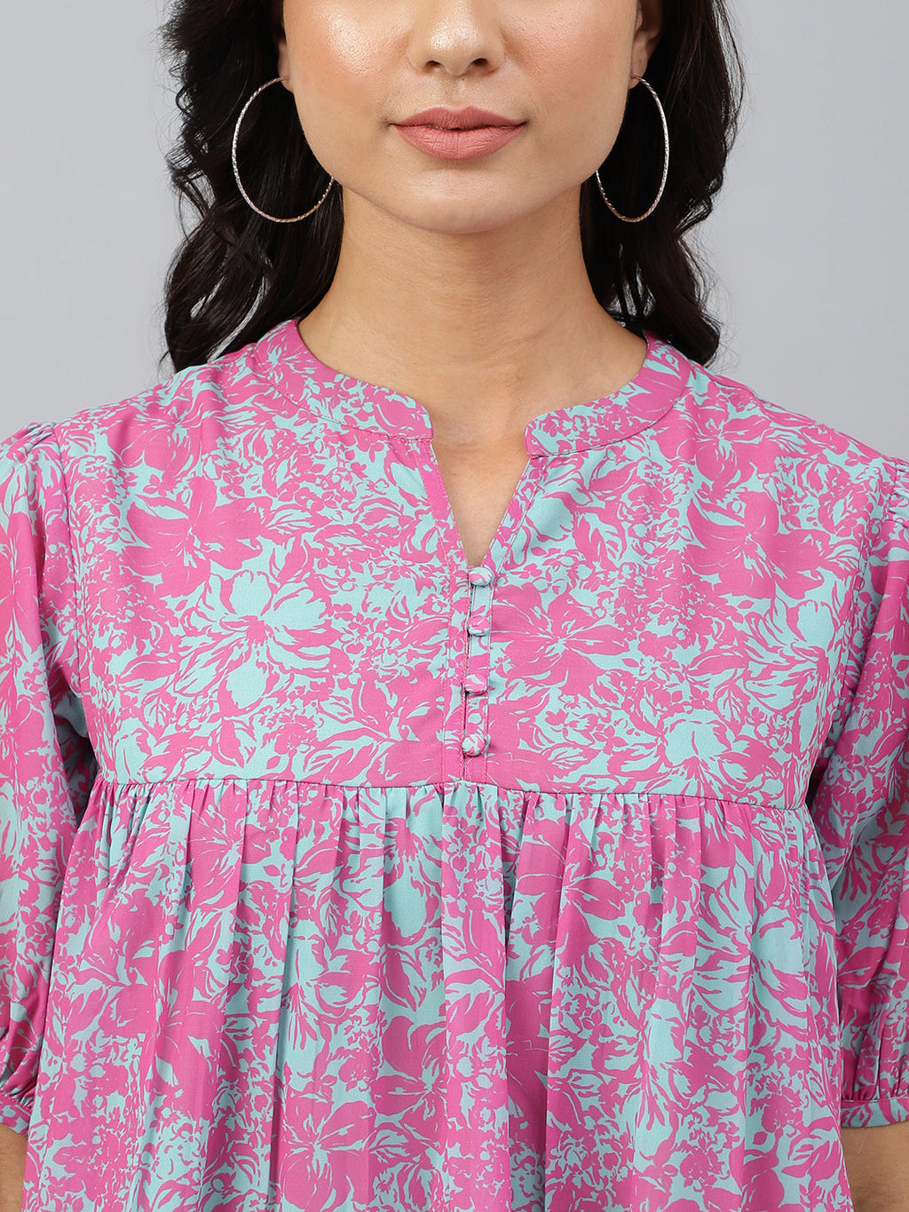 Janasya Women's Pink Georgette Digital Print Flared Top - Distacart