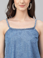 Janasya Women's Blue Denim Solid Regular Top - Distacart