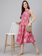 Janasya Women's Pink Crepe Digital Printed Tiered Western Dress - Distacart